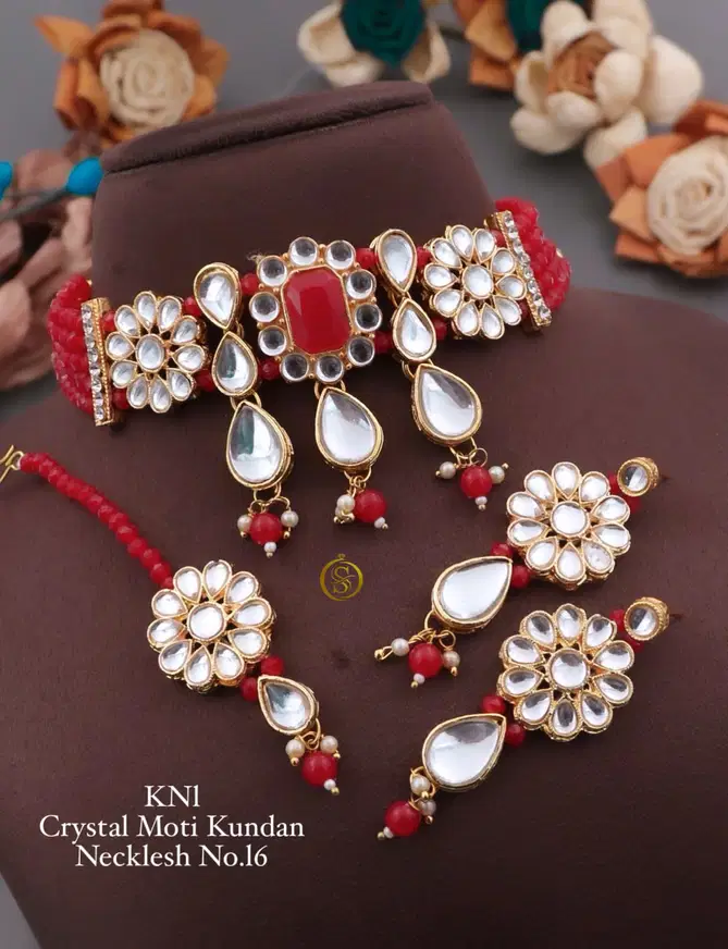 KN 12 designer Kundan Crystal Moti Necklace Set Wholesale Price In Surat
